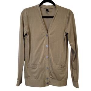 Poof Couture Gold Shimmery Cardigan Sweater Women’s Medium Lightweight Layering